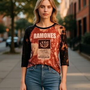 Chaser Ramones Graphic Tie-Dye Raglan Tee Top Rare